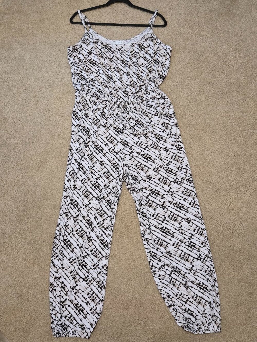 Peyton Jensen Jumpsuit Womens XL Black Cream brown Spaghetti Straps Loungewear